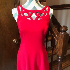 Red Form Fitting Dress with Flare Skirt and Pockets!! Size 2 WHBM